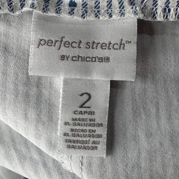 Chico’s Perfect Stretch SZ 2 (Large) Capris Pants Striped Dots Stretch Pull-On - Picture 6 of 8